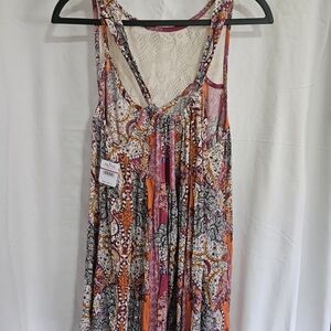 Free People Floral Combo Dress with Pink and Orange Accents